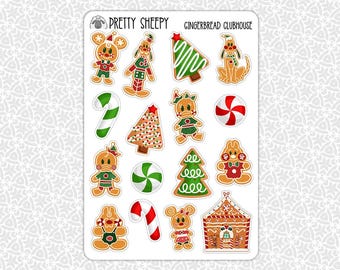 Hoja de pegatinas de Gingerbread Clubhouse / Regalos de Navidad para fiestas, planificador, diario, álbum de recortes
