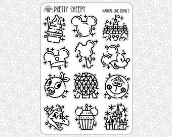 Sticker Sheet Magical Line Icons 1 Stickers | Gift Party Favors Planner Planning Bullet Junk Journal Scrapbook