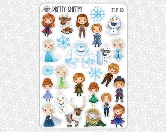 Hoja de pegatinas Let it Go / Recuerdos de fiesta de Frozen Elsa Anna Olaf Planificador de regalos Planificación Bullet Junk Journal Scrapbook