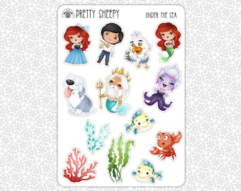 Sticker Sheet Under the Sea Stickers | Ariel Little Mermaid Gift Party Favors Planner Planning Bullet Junk Journal Scrapbook