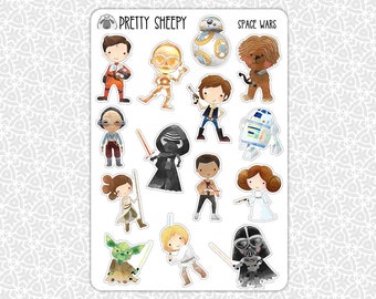 Sticker Sheet Space Wars Stickers | Star Wars Day Gift Party Favors Planner Planning Bullet Junk Journal Scrapbook