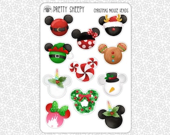 Sticker Sheet Christmas Mouse Heads Stickers | Gift Party Favors Planner Planning Bullet Junk Journal Scrapbook