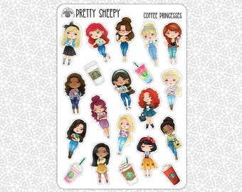 Sticker Sheet Coffee Princesses Stickers | Cute Gift Party Favors Planner Planning Bullet Junk Journal Scrapbook