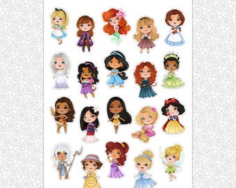Hoja de pegatinas de princesas / Recuerdos de fiesta de princesas Disney Planificador de regalos Planificación Bullet Journal Diario basura Álbum de recortes
