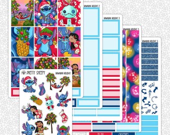 Planner Stickers Hawaiian Holiday | Christmas Disney Planner Stickers Vertical Weekly Planning Kit Functional Stickers Decorative