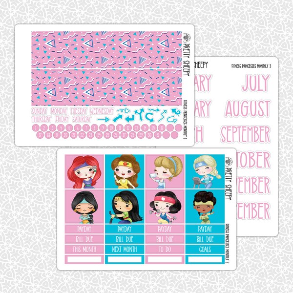 Fitness Princesses Monthly Kit | Monthly Planner Stickers