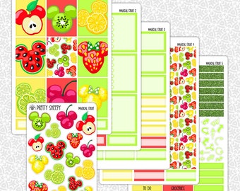 Pegatinas de planificador, kit de planificador semanal de Mickey y frutas mágicas, pegatinas funcionales, pegatinas decorativas