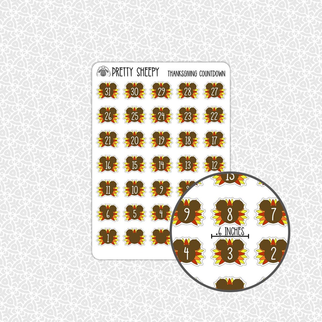 Sticker Sprout Countdown Sticker Sheet Thanksgiving Countdown Stickers | Gift Calendar Planner ...