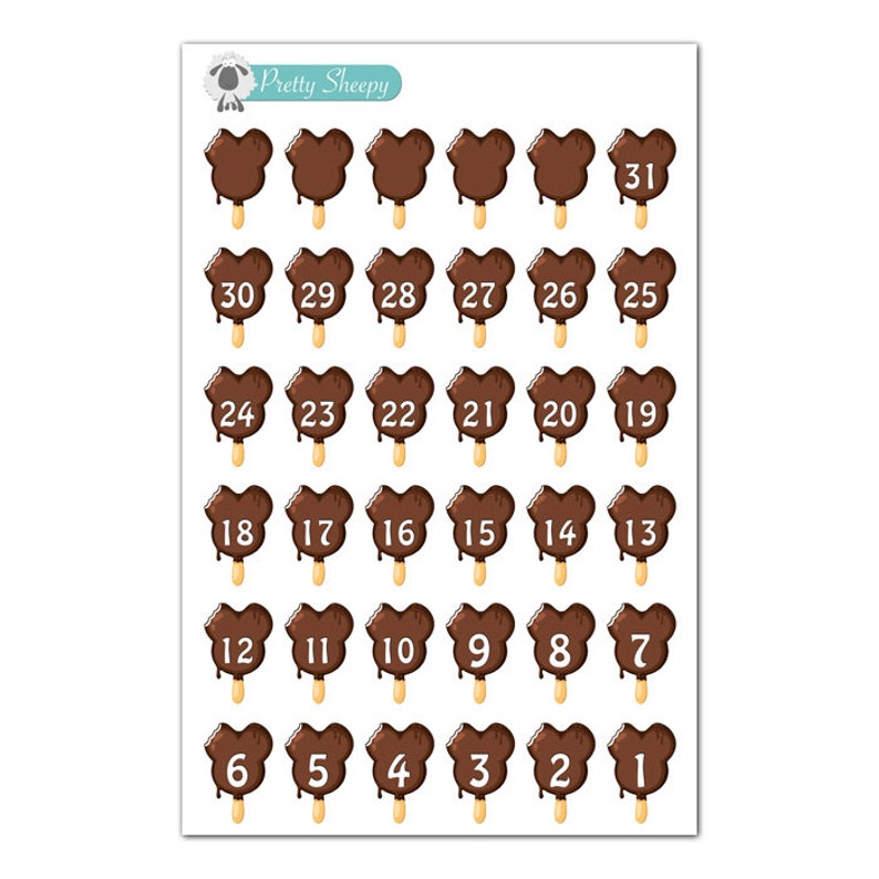 Mickey Ice Cream Bar Countdown Stickers Etsy