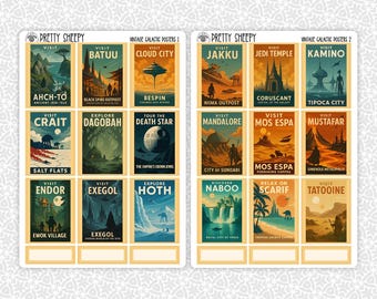 Sticker Sheet Vintage Galactic Posters Full Boxes | Retro Star Wars Gift Planner Planning Bullet Junk Journal Scrapbook