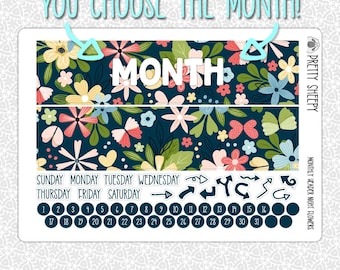 Monthly Planner Stickers Night Flowers Header | Monthly Kit for Erin Condren Planners Pick Any Month!