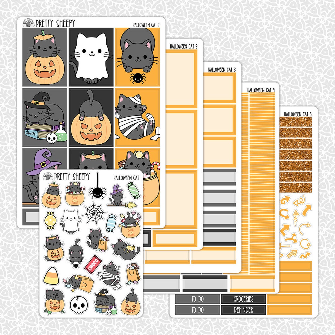 Planner Stickers Halloween Cat | Vertical Weekly Planner Kit Functional ...