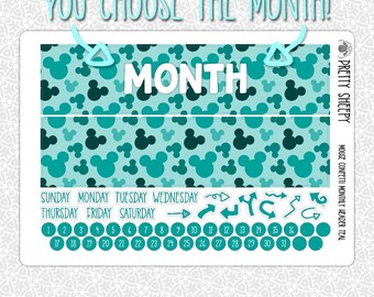Monthly Planner Stickers Teal Mouse Confetti Header | Monthly Kit for Erin Condren Planners Pick Any Month!