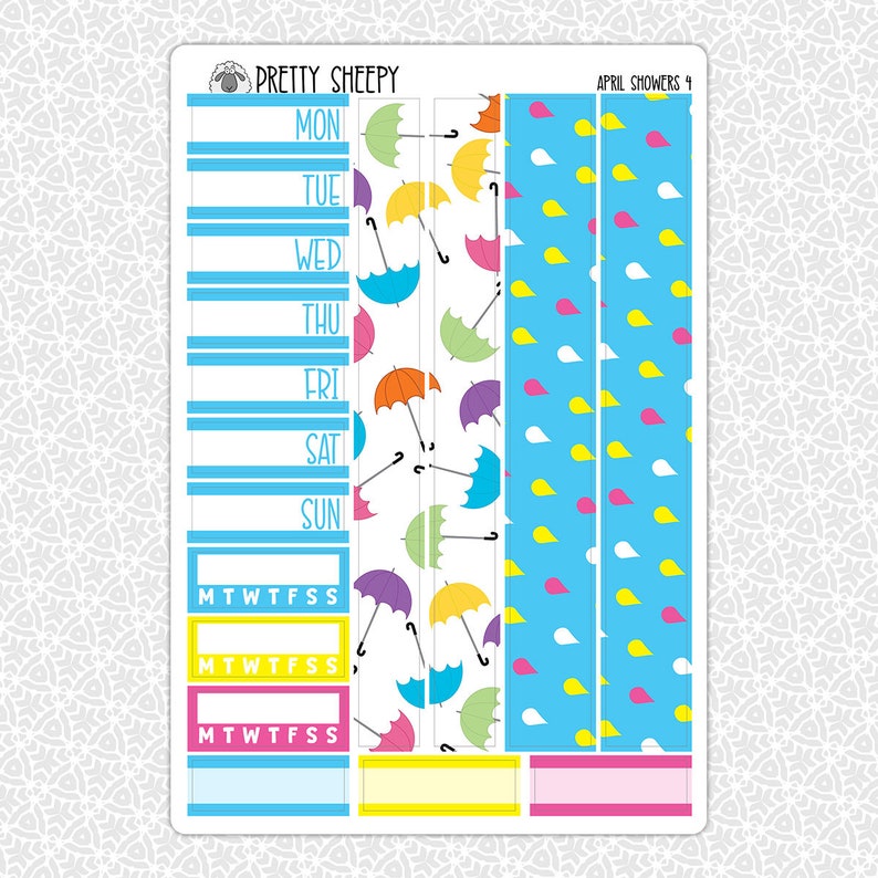 Planner Stickers April Showers | Rainy Weekly Planner Kit Functional ...