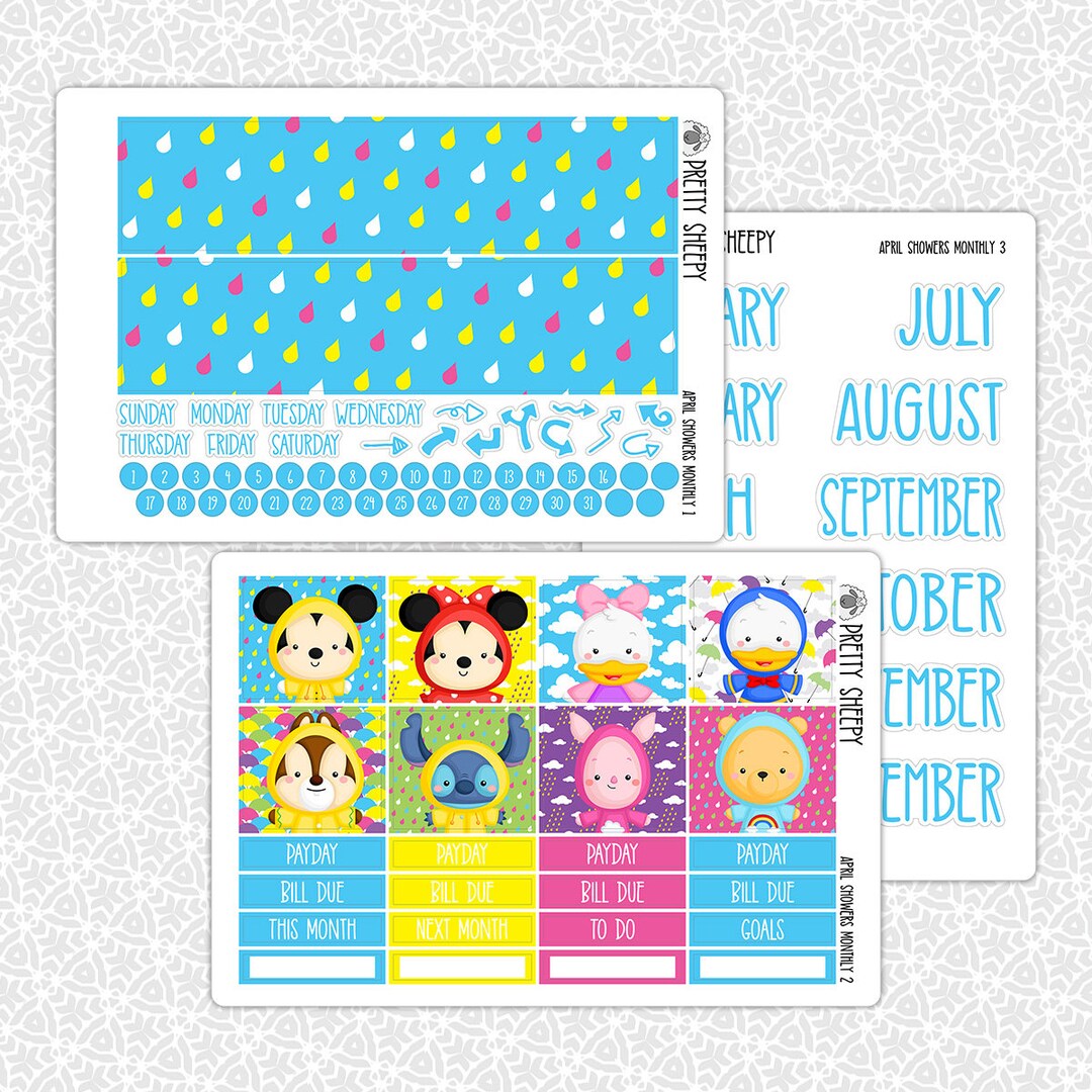 Monthly Planner Stickers April Showers | Monthly Kit for Erin Condren ...