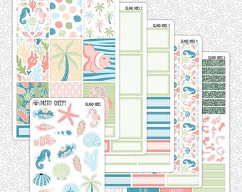Planner Stickers Island Vibes | Cute Vacation Weekly Planner Kit Functional Stickers Decorative Stickers