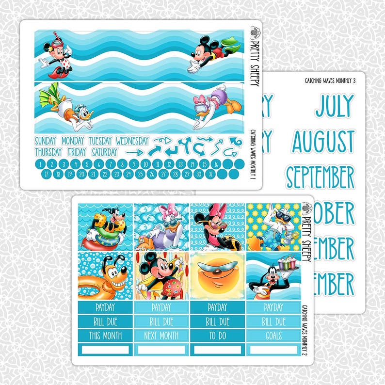 Monthly Planner Stickers Catching Waves | Monthly Kit for Erin Condren ...