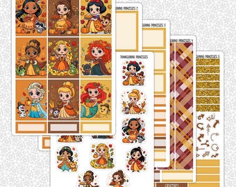 Planner Stickers Thanksgiving Princesses | Weekly Planner Kit Functional Stickers Decorative