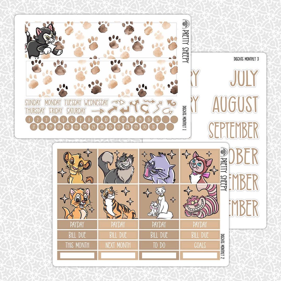 Monthly Planner Stickers Discats | Cats Monthly Kit for Erin Condren ...