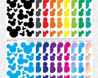 Sticker Sheet Mickey Heads Stickers Various Sizes | Colorful Rainbow Planner Gift Planning Bullet Junk Journal Scrapbook