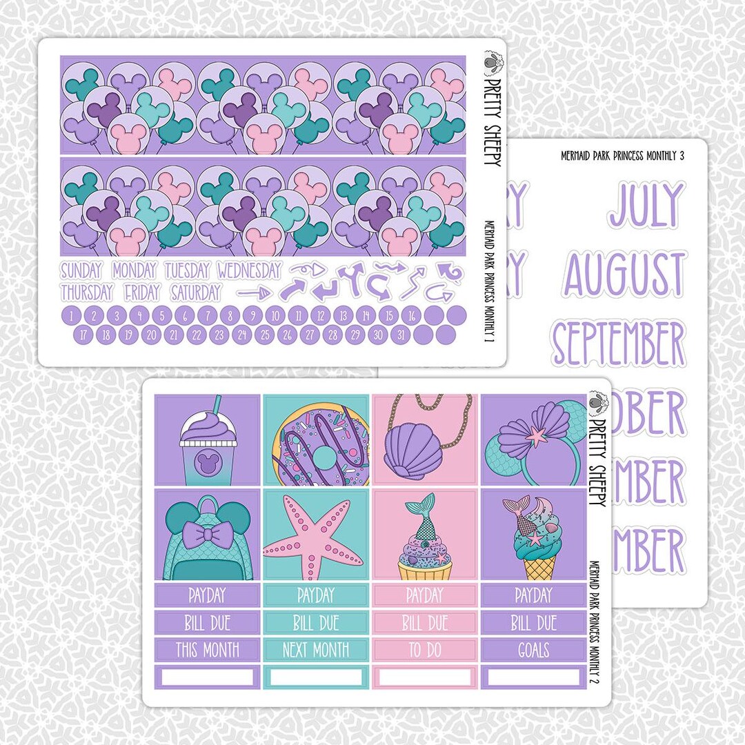 Monthly Planner Stickers Mermaid Park Princess | Ariel Little Mermaid ...