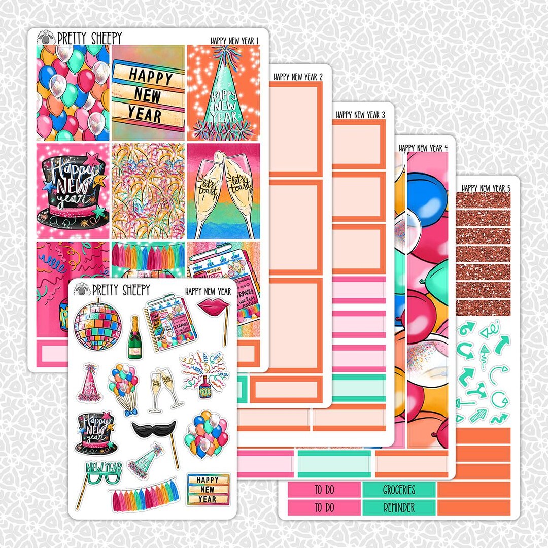 Planner Stickers Happy New Year | Vertical Weekly Planner Kit ...