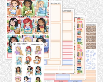 Planner Stickers Bookworm Princesses | Cozy Bookish Book-lover Weekly Planner Kit Functional Stickers Decorative Stickers Pretty Sheepy