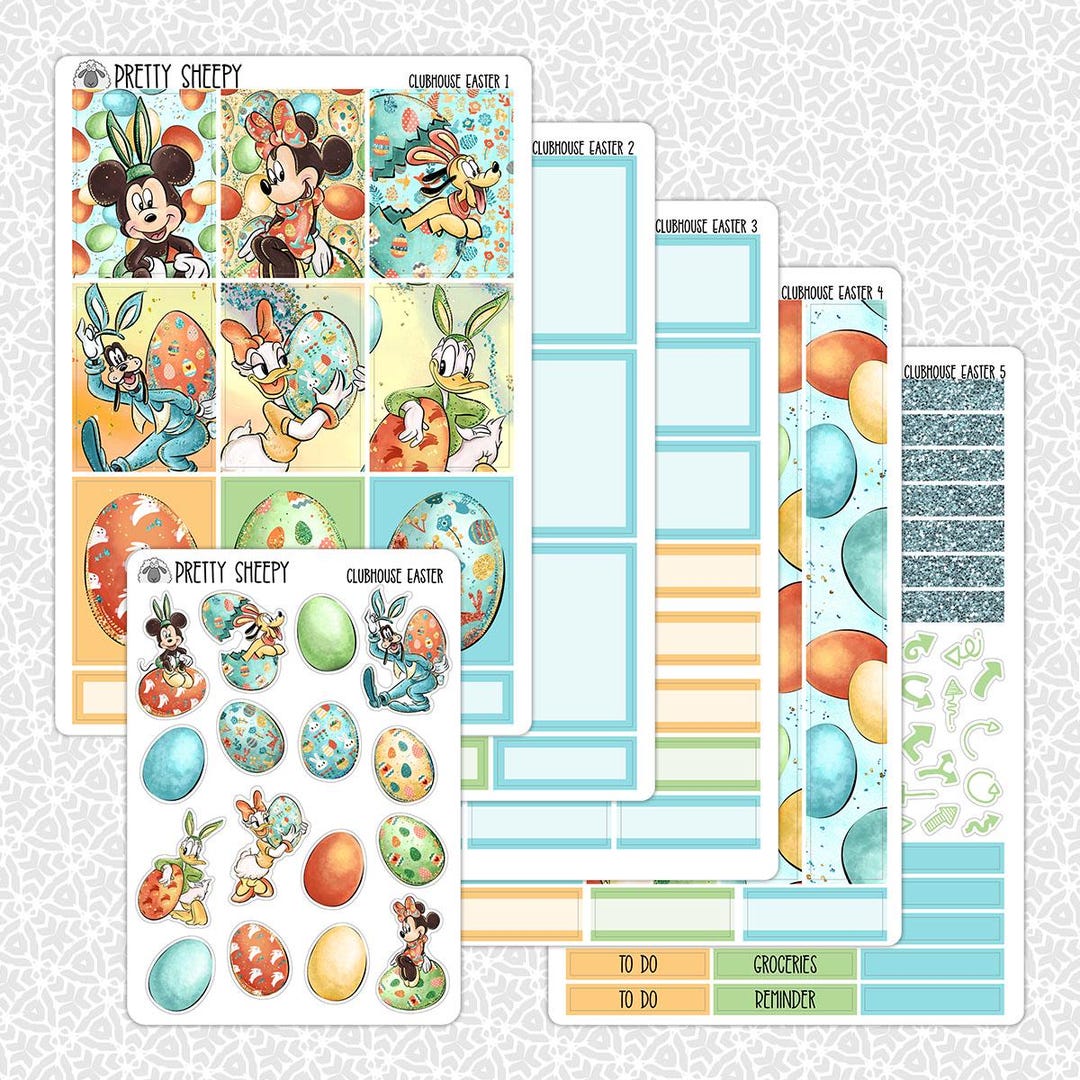 Planner Stickers Clubhouse Easter | Cute Weekly Planner Kit Functional ...
