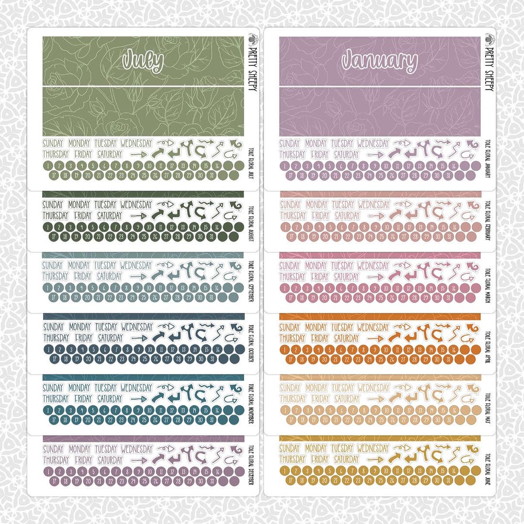 Pretty Planner Header Monthly Planner Stickers Toile Floral | Monthly Header Kit for Erin ...