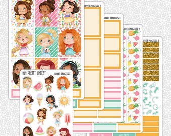 Pegatinas de planificador Princesas de verano / Kit de planificador semanal de vacaciones de primavera Pegatinas funcionales Pegatinas decorativas