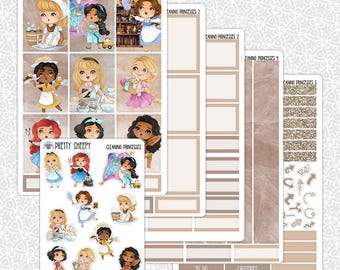 Planner Stickers Cleaning Princesses | Weekly Planning Kit Functional Stickers Decorative Stickers Pretty Sheepy