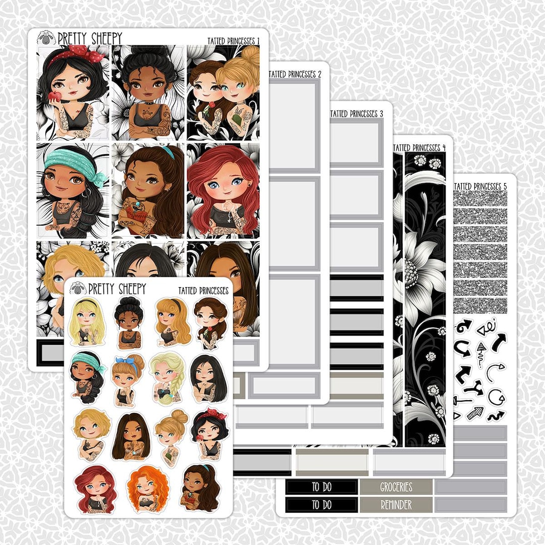 Planner Stickers Tatted Princesses | Tattoo Cute Weekly Planner Kit ...