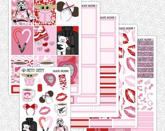 Pegatinas de planificador Galactic Valentine / Kit de planificador semanal vertical Pegatinas funcionales Pegatinas decorativas