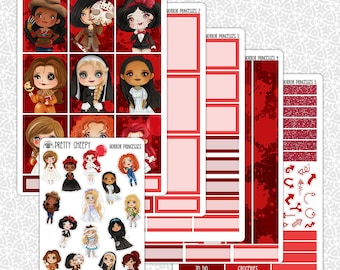 Planner Stickers Horror Princesses | Halloween Disney Planner Stickers Vertical Weekly Planning Kit Functional Stickers Decorative