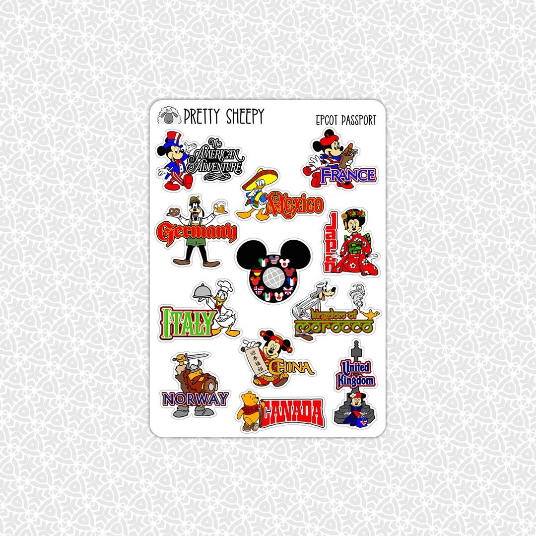 Full Showcase Sticker Sticker Sheet Epcot World Showcase Passport Stickers | WDW Trip ...