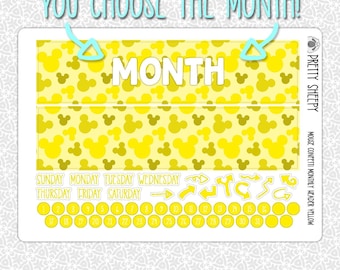 Monthly Planner Stickers Yellow Mouse Confetti Header | Monthly Kit for Erin Condren Planners Pick Any Month!