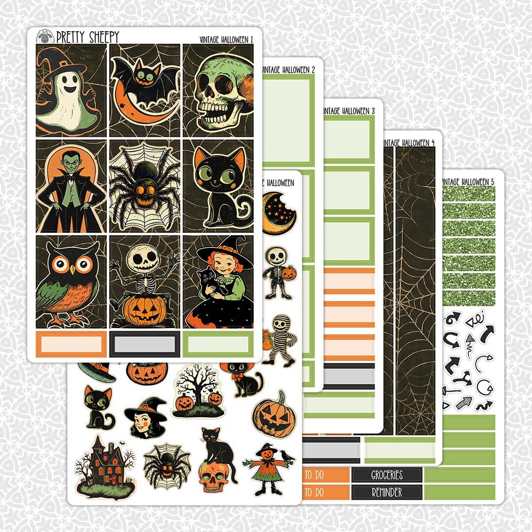 Planner Stickers Vintage Halloween | Weekly Planning Kit Functional ...