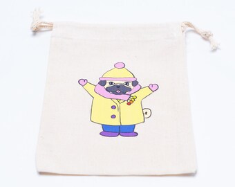 Blind But Not Pug in scarf and hat Snackie Bag.