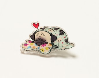 Ink Pug design Pug on a BOBO Bone pin.