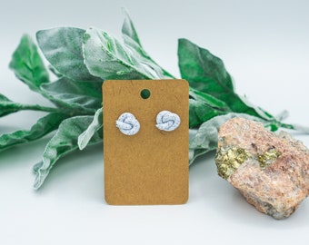 White Speckled Knot Earring / Granite Colored Clay Knot Stud / Polymer Clay Earring