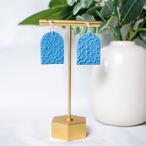 Blue Arch Dangle Earring / Blue Polymer Clay Earring / Embossed Lacey Clay Earring / Bridesmaid Gift