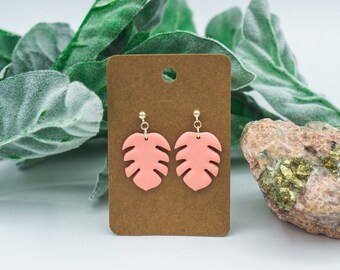 Monstera Leaf Earring / Plant Mom Earring / Pink Clay Botanical Earring / Polymer Clay Earring / House Plant Earring / Science Earring