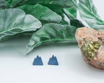 Mountain Clay Earring Stud / Mini Blue Speckled Mountain Stud / Nature Clay Earring / Outdoorsy Adventure Earring