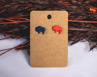 Buffalo Earring / Red and Blue Buffalo Earring / Buffalo Stud Earring / Lightweight Polymer Clay Earring