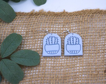 Cactus Plant Earring / Light Blue Plant Earring / Spring Jewelry / Plant Mom Jewelry / Plant Lady Earring / Polymer Clay Arch Earring