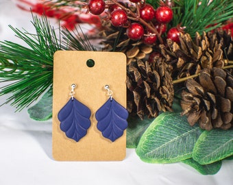 Winter Earring / Navy / Large Dangle Embossed Wave / Lightweight / Polymer Clay