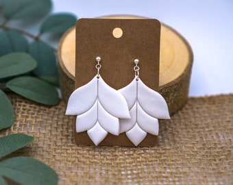 Lotus Flower Earring / White Clay Earring / Spring Statement Jewelry / Bride Earring / Polymer Clay Earring