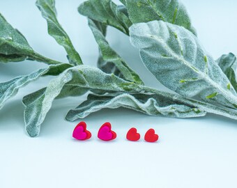 Pink and Red Heart Stud Earring / Lightweight Polymer Clay Earring / Valentine's Day Earring