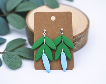 Spring Flower Earring / Spring Statement Jewelry / Light Blue and Green Polymer Clay Earring / Spring Wedding Jewelry