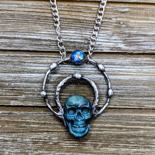 Carved Labradorite Skull necklace